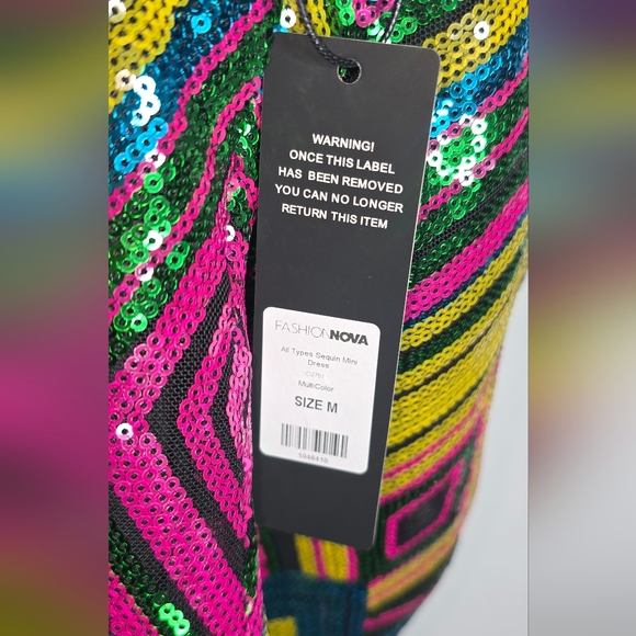 NWT FASHION NOVA  Halter Sequin Mini Dress - Multicolored Size M - Picture 5 of 8